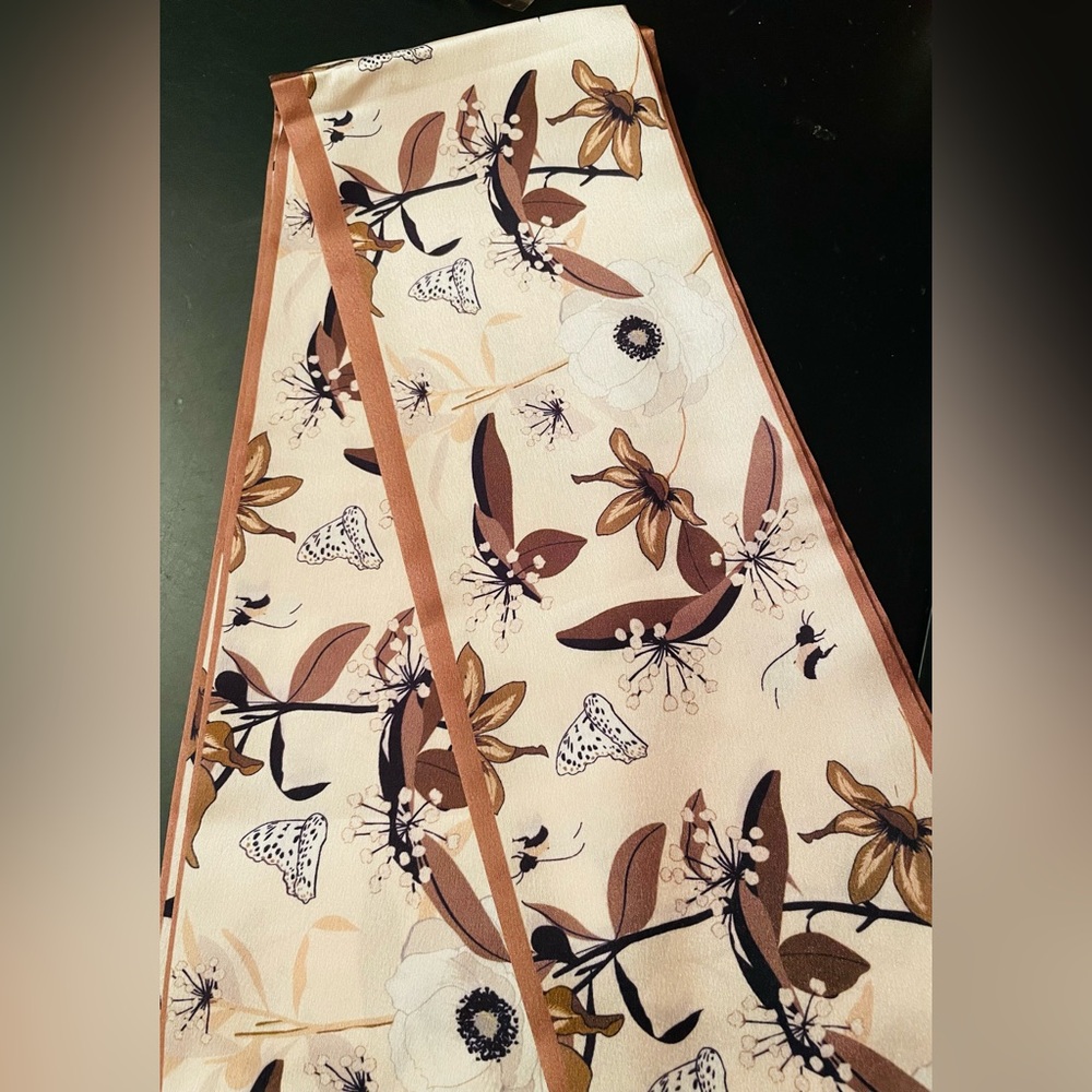 Floral Print Scarf with Brown Accents